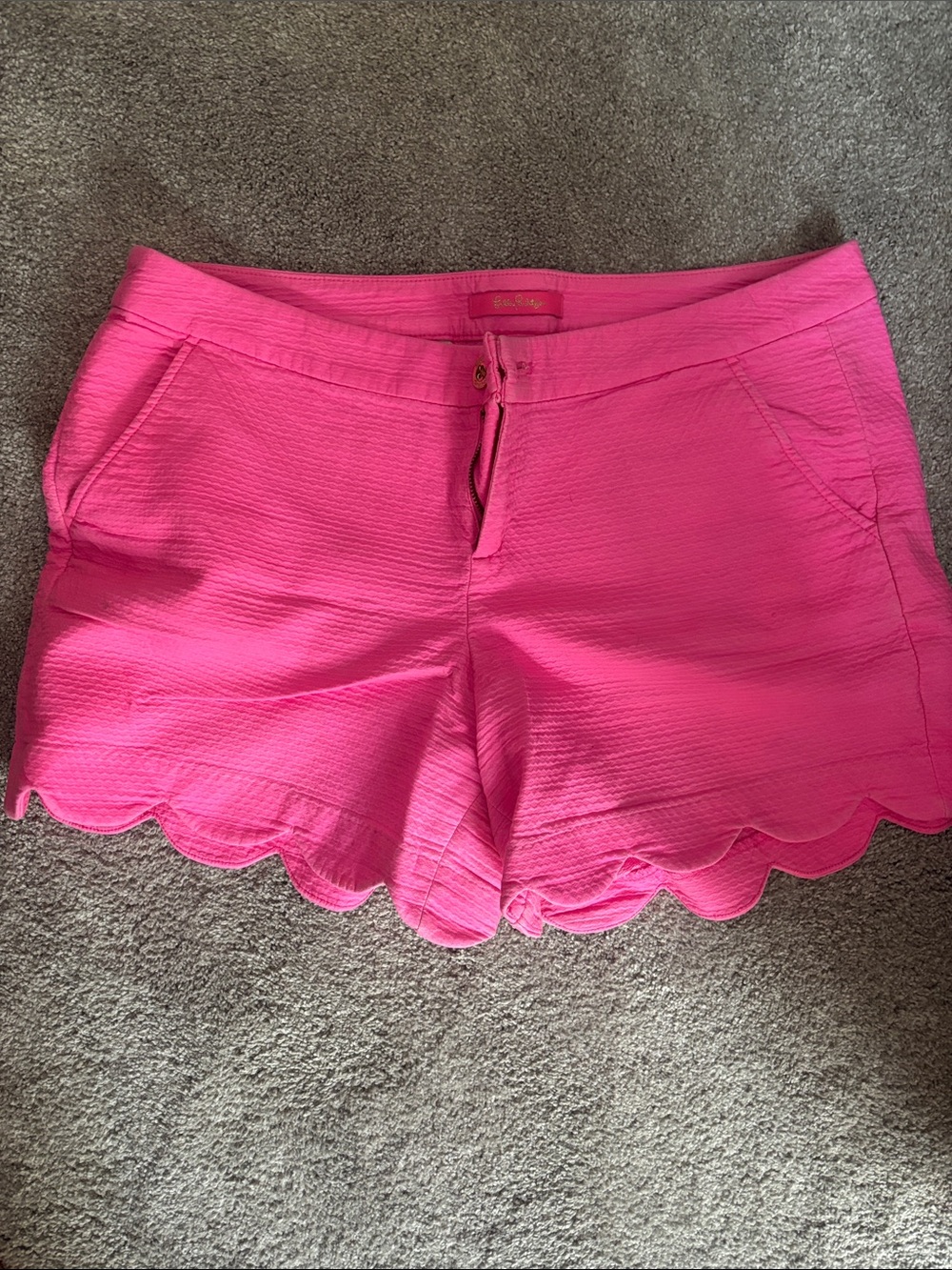 Lilly Pulitzer Hot Pink Scallop-Hem High Waist Shorts
